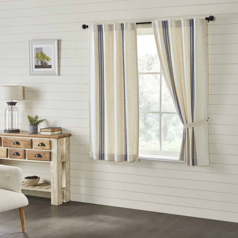 Piper Classics Market Place Blue Grain Sack Stripe 63" Curtain Panels - Image 4